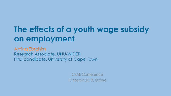 the effects of a youth wage subsidy