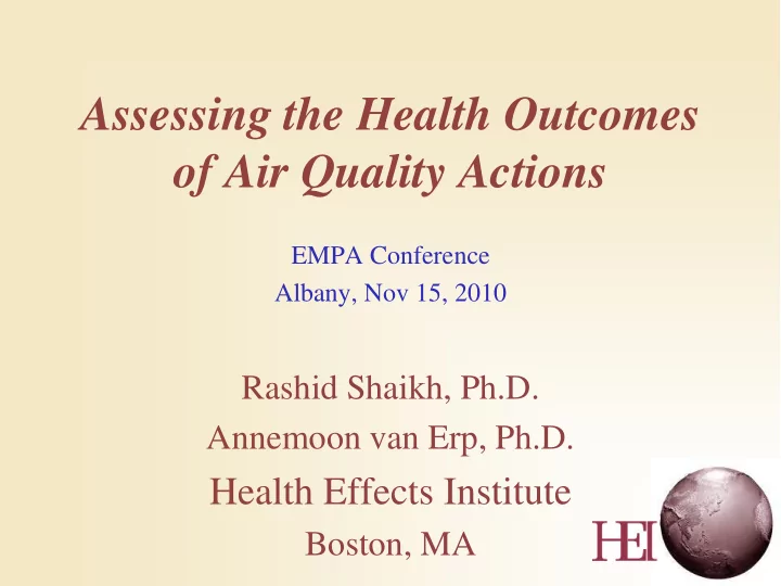 assessing the health outcomes of air quality actions