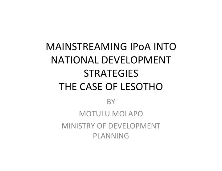 mainstreaming ipoa into national development strategies