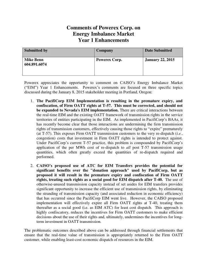 comments of powerex corp on energy imbalance market year