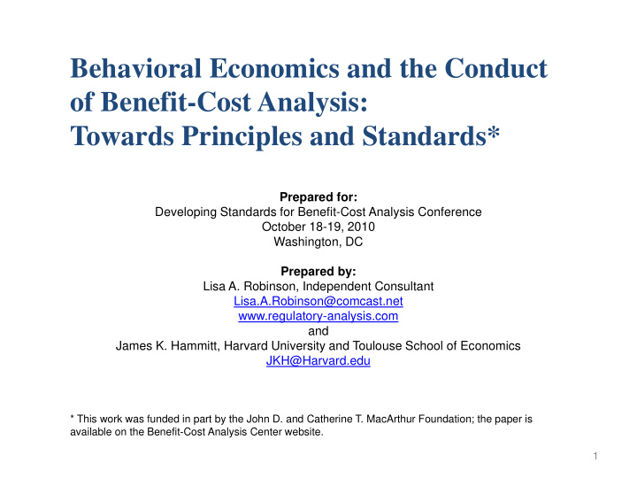 behavioral economics and the conduct of benefit cost
