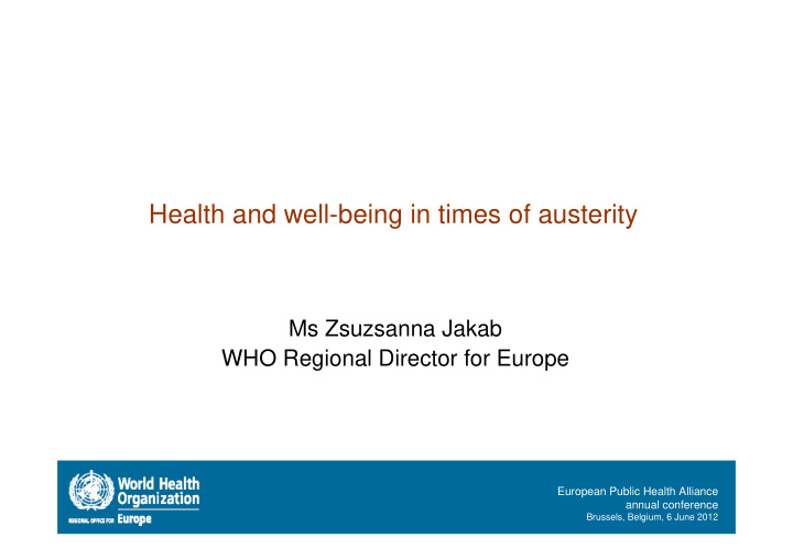 health and well being in times of austerity