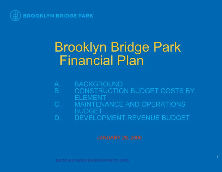 brooklyn bridge park financial plan