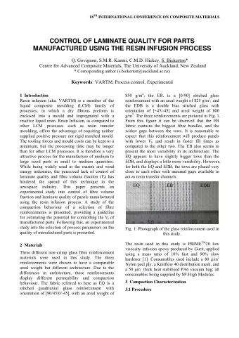 CONTROL OF LAMINATE QUALITY FOR PARTS  MANUFACTURED USING THE RESIN INFUSION PROCESS  Q. Govignon,