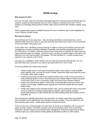 MURB strategy  Why prepare for EV's  EV's are not a fad - they have decided advantages apart from