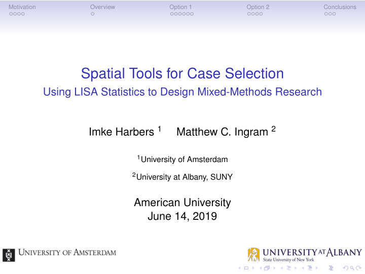 spatial tools for case selection