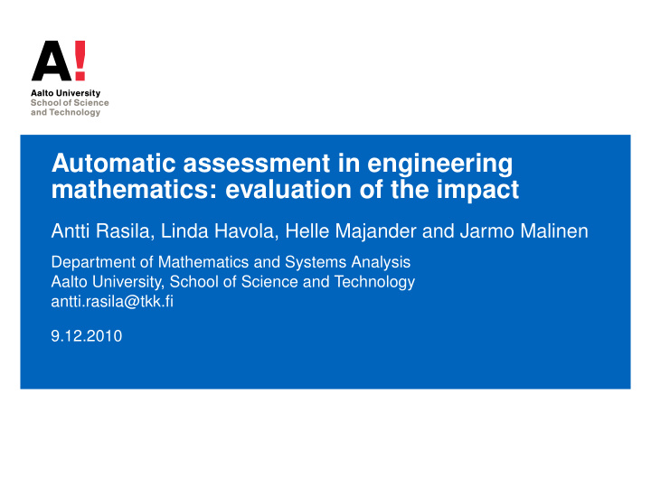 automatic assessment in engineering mathematics