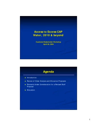 Agenda  Agenda  Introduction  Review of Order Analysis and Allocation Proposals  Elements