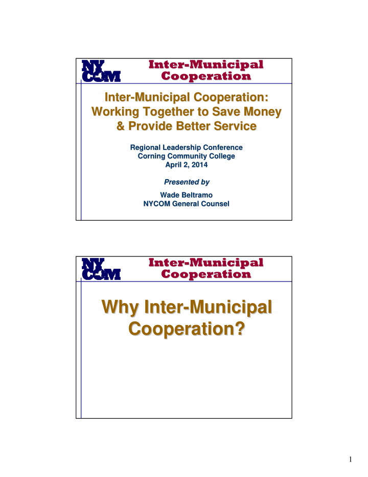 why inter municipal municipal why inter cooperation