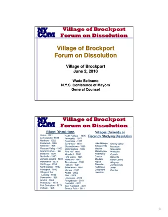 Village of Brockport  Village of Brockport  Forum on Dissolution  Forum on Dissolution  Village of