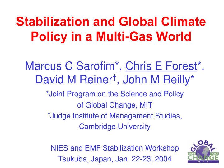 stabilization and global climate policy in a multi gas