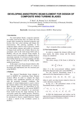 DEVELOPING ANISOTROPIC BEAM ELEMENT FOR DESIGN OF  COMPOSITE WIND TURBINE BLADES T. Kim 1 *, K.