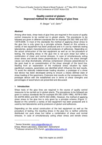Quality control of glulam:  Improved method for shear testing of glue lines R. Steiger 1 &amp; E.