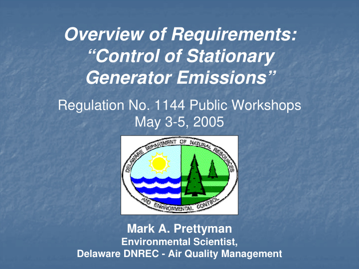 overview of requirements control of stationary generator