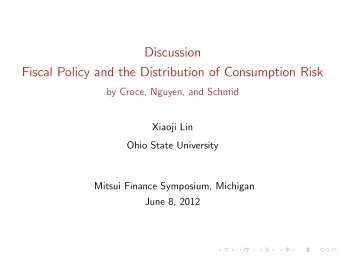 Discussion  Fiscal Policy and the Distribution of Consumption Risk  by Croce, Nguyen, and Schmid