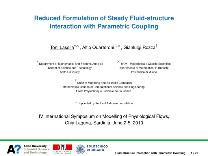 reduced formulation of steady fluid structure interaction