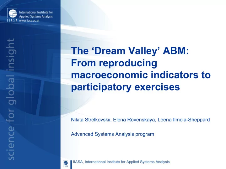 the dream valley abm from reproducing macroeconomic