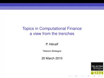Topics in Computational Finance  a view from the trenches  P  . Hnaff  Tlcom-Bretagne  20