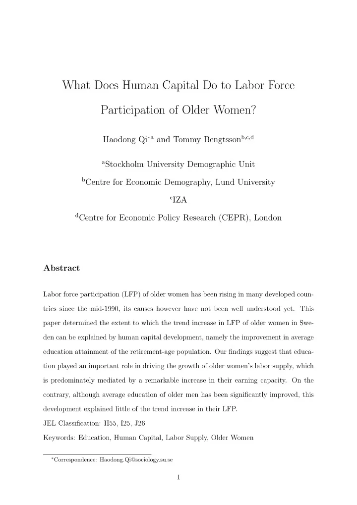 what does human capital do to labor force participation