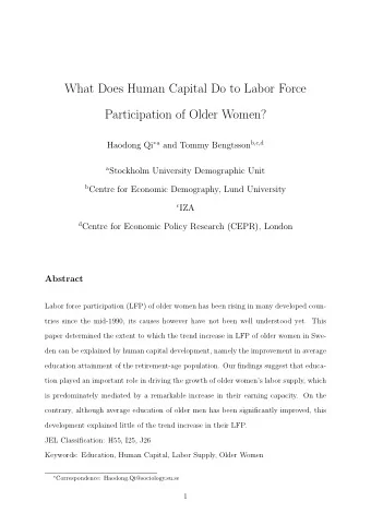 What Does Human Capital Do to Labor Force  Participation of Older Women? Haodong Qi  a and Tommy