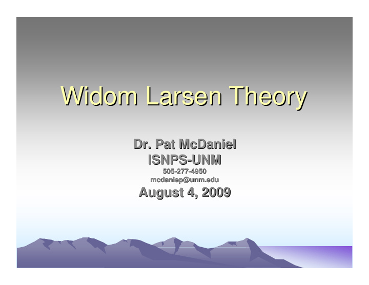 widom larsen theory widom larsen theory