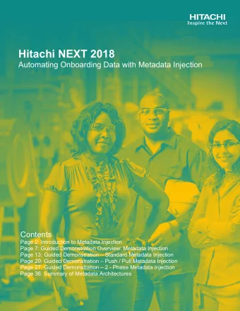 Hitachi NEXT 2018  Automating Onboarding Data with Metadata Injection  Contents  Page 2: