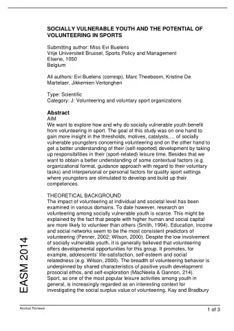EASM 2014  of socially vulnerable youth, it is generally believed that volunteering  offers