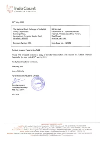 r~~i)  ~~  Amruta Avasare  ~'NI   Company Secretary  C&gt; ACS No.: 18844  Encl: A/a  INDO COUNT