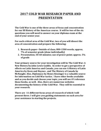 2017  COLD  WAR  RESEARCH  PAPER  AND    PRESENTATION        The  Cold