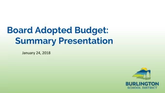 Board Adopted Budget:  Summary Presentation  Input Process  4 Community forums have been held