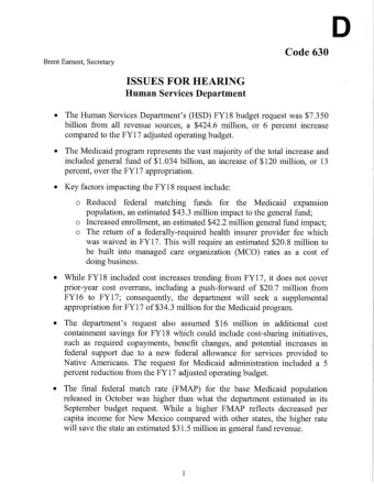Presentation to the Legislative Finance Committee  Medicaid &amp; TANF: Preview of FY18