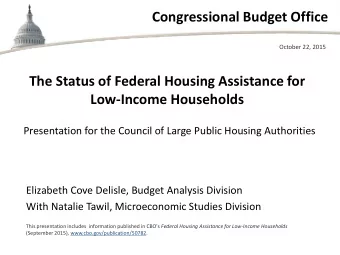 Congressional Budget Office  October 22, 2015  The Status of Federal Housing Assistance for