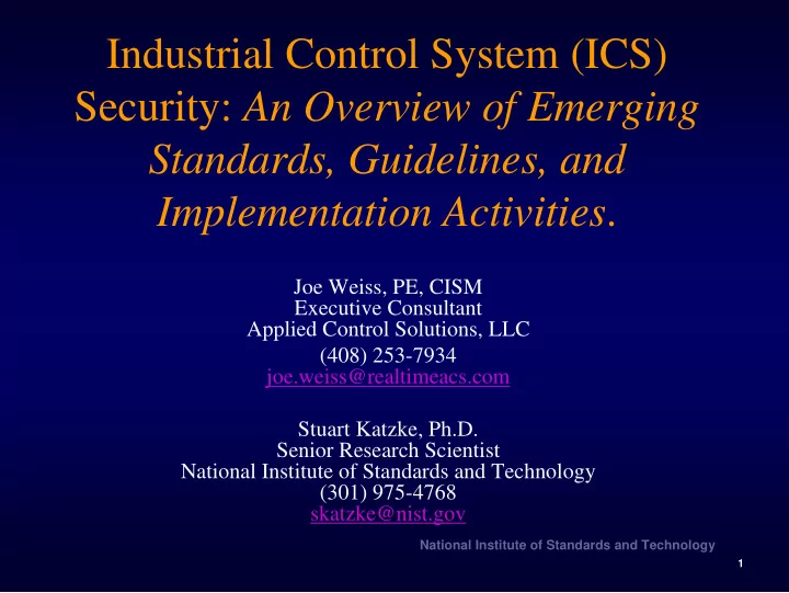 industrial control system ics security an overview of