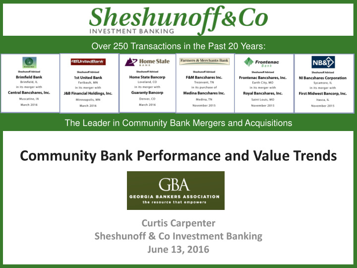 community bank performance and value trends