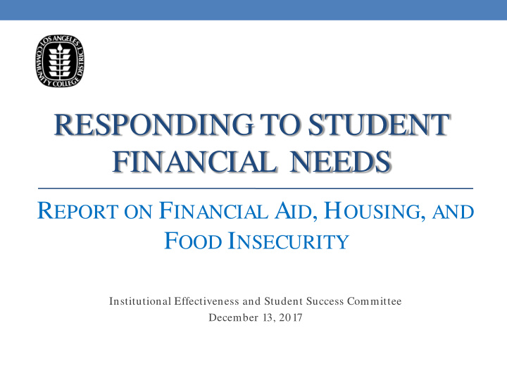responding to student financial needs