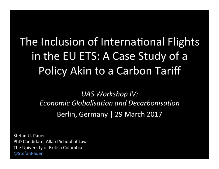the inclusion of interna1onal flights in the eu ets a