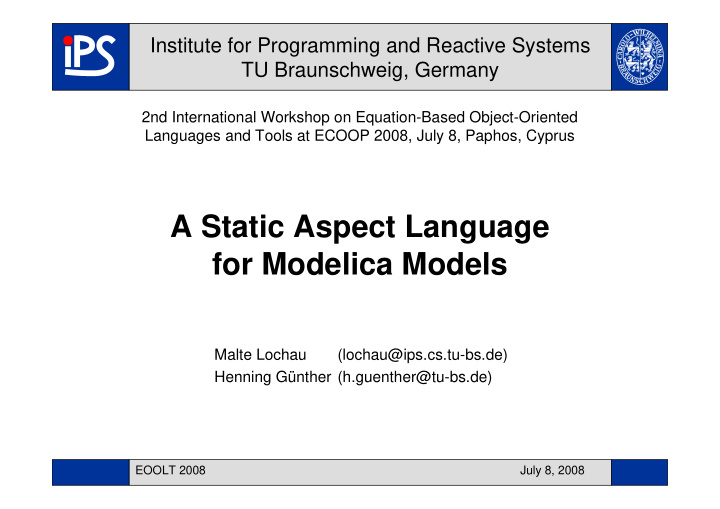 a static aspect language for modelica models
