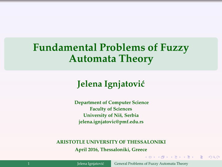 fundamental problems of fuzzy automata theory