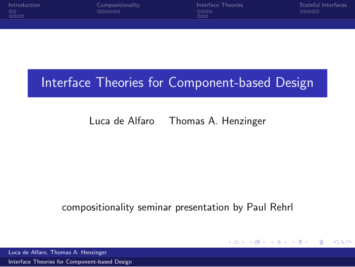 interface theories for component based design