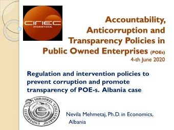Anticorruption and  Transparency Policies in Public Owned Enterprises (POEs)  4-th June 2020
