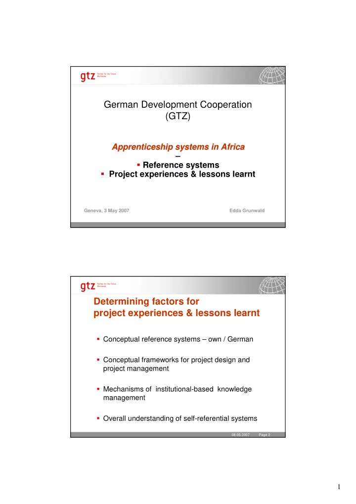 german development cooperation gtz