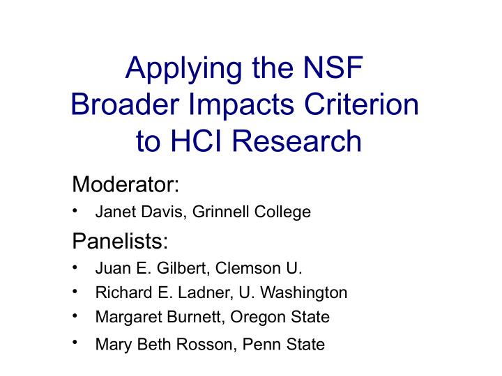 applying the nsf broader impacts criterion to hci research