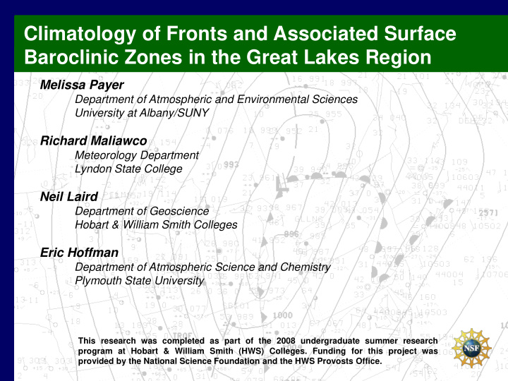 climatology of fronts and associated surface baroclinic