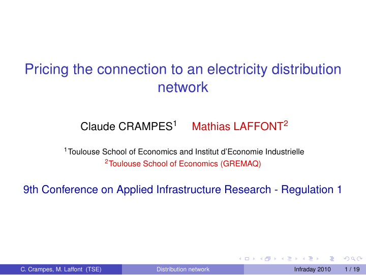 pricing the connection to an electricity distribution