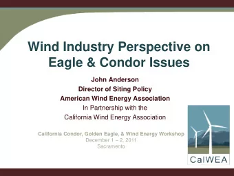 Wind Industry Perspective on  Eagle &amp; Condor Issues  Nancy Rader, Executive Director  John