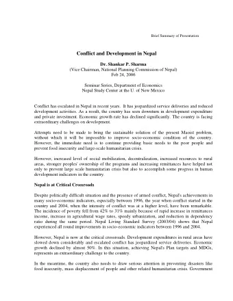 Brief Summary of Presentation Conflict and Development in Nepal  Dr. Shankar P. Sharma (Vice