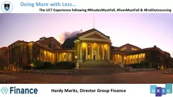 The Numbers  Challenge..  Hardy Maritz, Director Group Finance  Contents  the story outlined