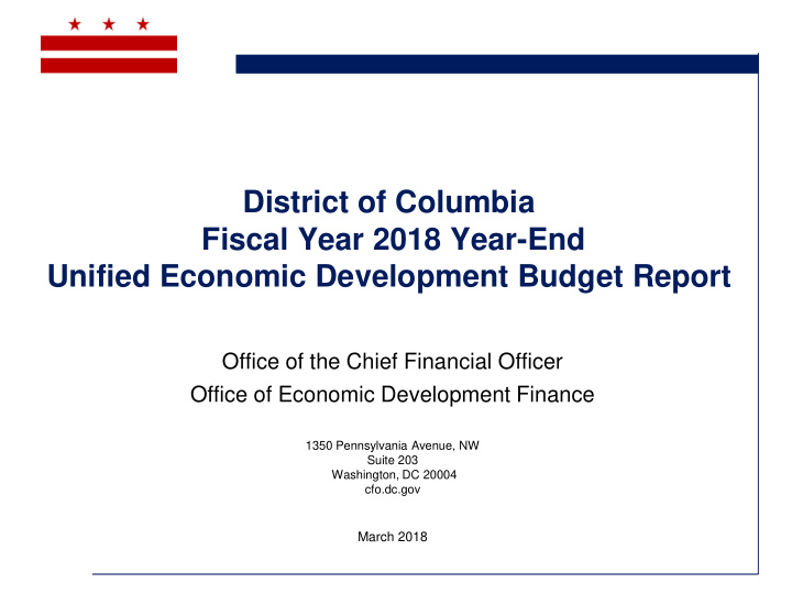 district of columbia fiscal year 2018 year end unified