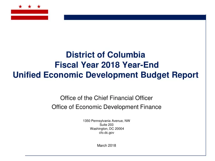 district of columbia fiscal year 2018 year end unified