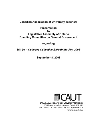 September 8, 2008  CANADIAN ASSOCIATION OF UNIVERSITY TEACHERS  2705 Queensview Drive, Ottawa,